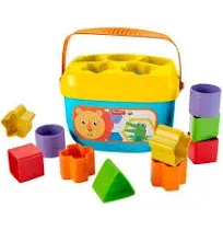 FISHER-PRICE BABY&#039;S FIRST BLOCKS SHAPE SORTING TOW W/ STORAGE BUCKET 12 PCS *DM