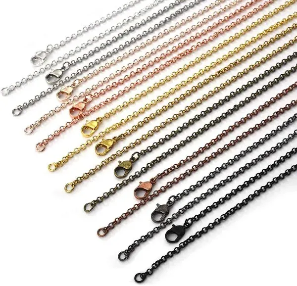 LANBEIDE 40 Packs 10 Colors Brass Necklace Chains 21 Inch Link Cable Chain Necklace with Lobster Clasps Bulk for Jewelry Making