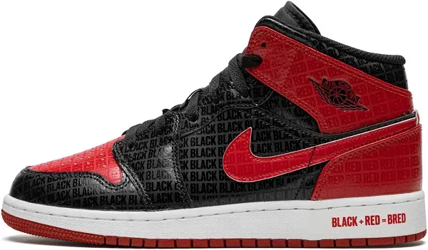 Nike Air Jordan 1 Mid SS Bred Text Black Red Grade School Youth DM9650 001