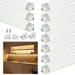 Muzata 10Pack 6.6FT/2M V Shape LED Channel with Milky White Cover Silver Aluminum LED Diffuser Channel LED Strip Light Diffuser Corner Lighting Easy Installation V1SW WW 2M