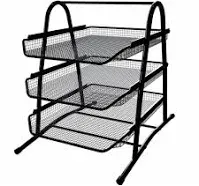 Performore 3 Tier Paper Tray Organizer for Desk, Black Stackable File Rack Metal