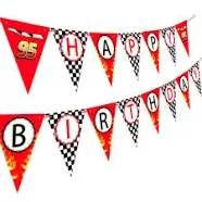 Race Car Happy Birthday Banner Party Decorations,Racing Themed Party ，Racing Party Sign,Let't Go Racing Checkered Flag Party Themed Party Supplies Decorations