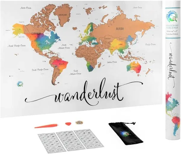 Scratch Off Map of The World Deluxe Watercolor Wanderlust Edition XL