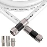 RELIAGINT 50ft White RG6 Coaxial Cable with F Connector, F81 Female Extension Adapter, Low Loss High-Speed Coax Cable Cord Extender for HD TV, Dish, S