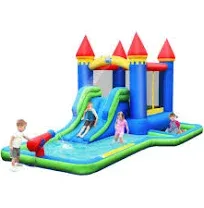 Gymax Inflatable Bouncer Climbing Slide Bounce House Water Park BallPit Without Blower