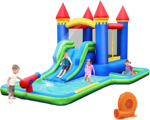 Gymax Inflatable Bouncer Climbing Slide Bounce House Water Park BallPit Without Blower