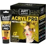 METALLIC Professional Soft Body Acrylic Paint Set 12 x 75 ml For Artists With Canvas