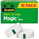 Scotch Magic Tape Value Pack 3/4 inch x 1000 inch 1 inch Core Clear 16/Pack