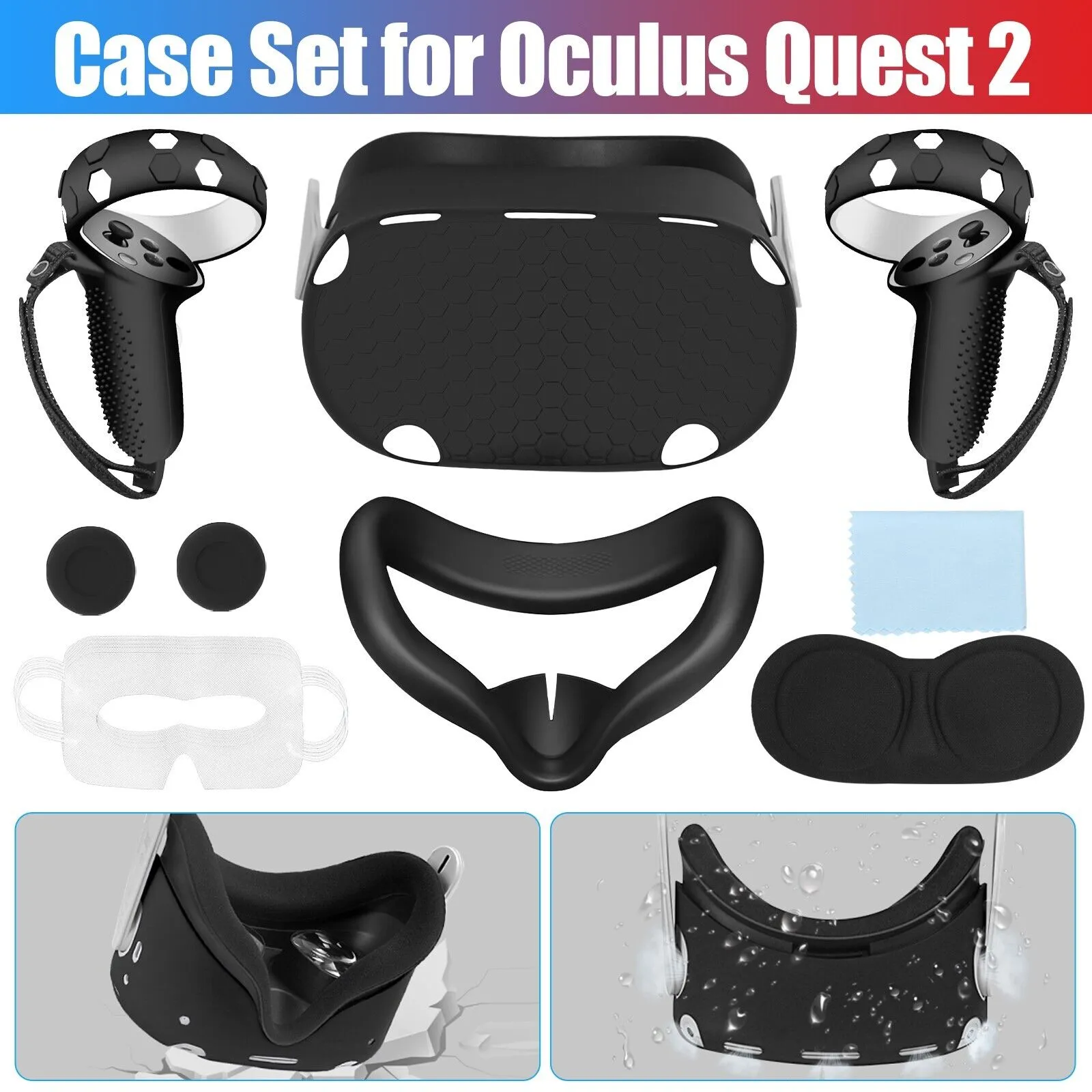 Silicone Case for Oculus Quest 2 Cover VR Touch Controller Shell Accessories Set