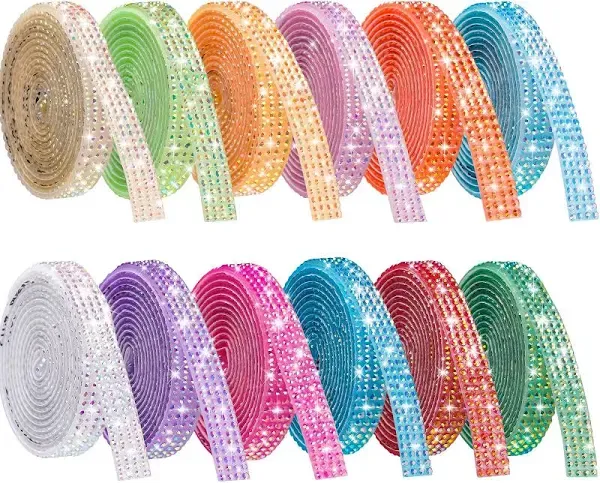  Self Adhesive Crystal Rhinestone Diamond Ribbon 6 Rolls, 0.9cm Wide 6 Colors