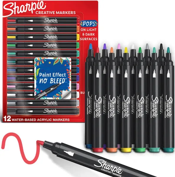 Sharpie Creative Acrylic Markers - Bullet Tip, Set of 12