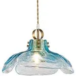 Pendant Light Fixtures 12.99" D, Glass Hanging Pendant Lights, Pendant Lighting for Kitchen Island Living Room Hallway Bedroom, 1-Light E26 Base, Blue