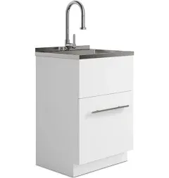 Simpli Home Metro Modern Laundry Cabinet with Faucet and Stainless Steel Sink in White