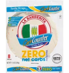 La Banderita Carb Counter® ZERO Net Carbs | 8" Size FlourTortillas | Keto Certified | 11.8 oz.| 8 Count (Pack of 4)