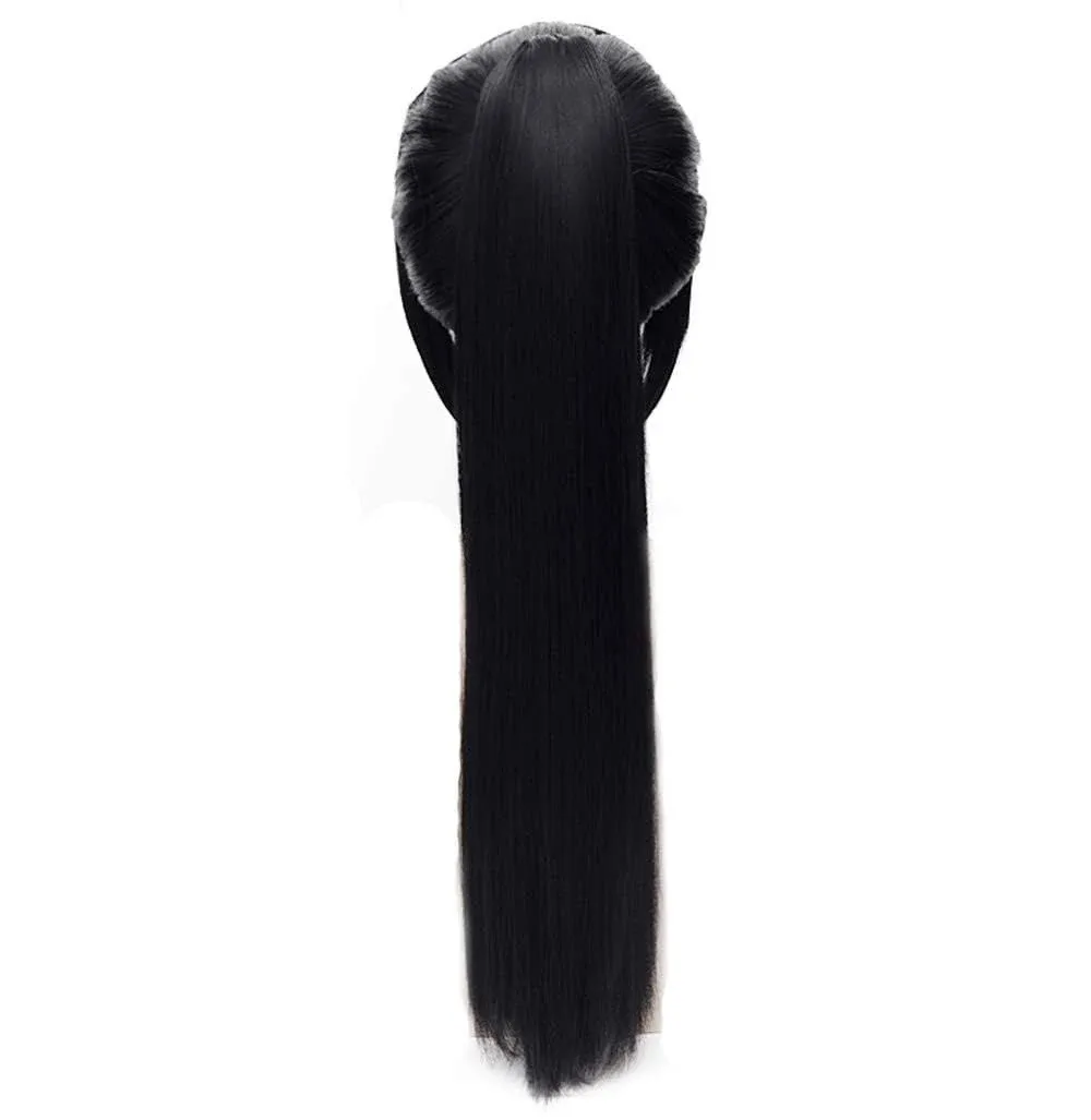 Probeauty Girl Stylish Ponytail Black Straight Cosplay Wig Long Black Wig with Bangs for Women Synthetic Wig Anime Cosplay Wig for Halloween Costume