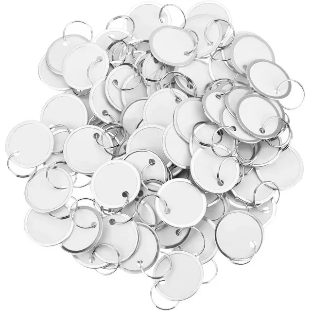 Fanrel 100 Pieces Metal Rimmed Key Tags Round Paper Tags with Split Rings (40mm ...