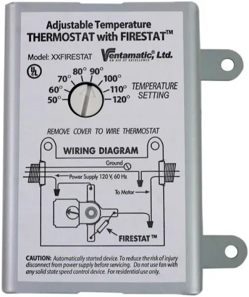 Ventamatic Adjustable Fan Thermostat with Fire Stat