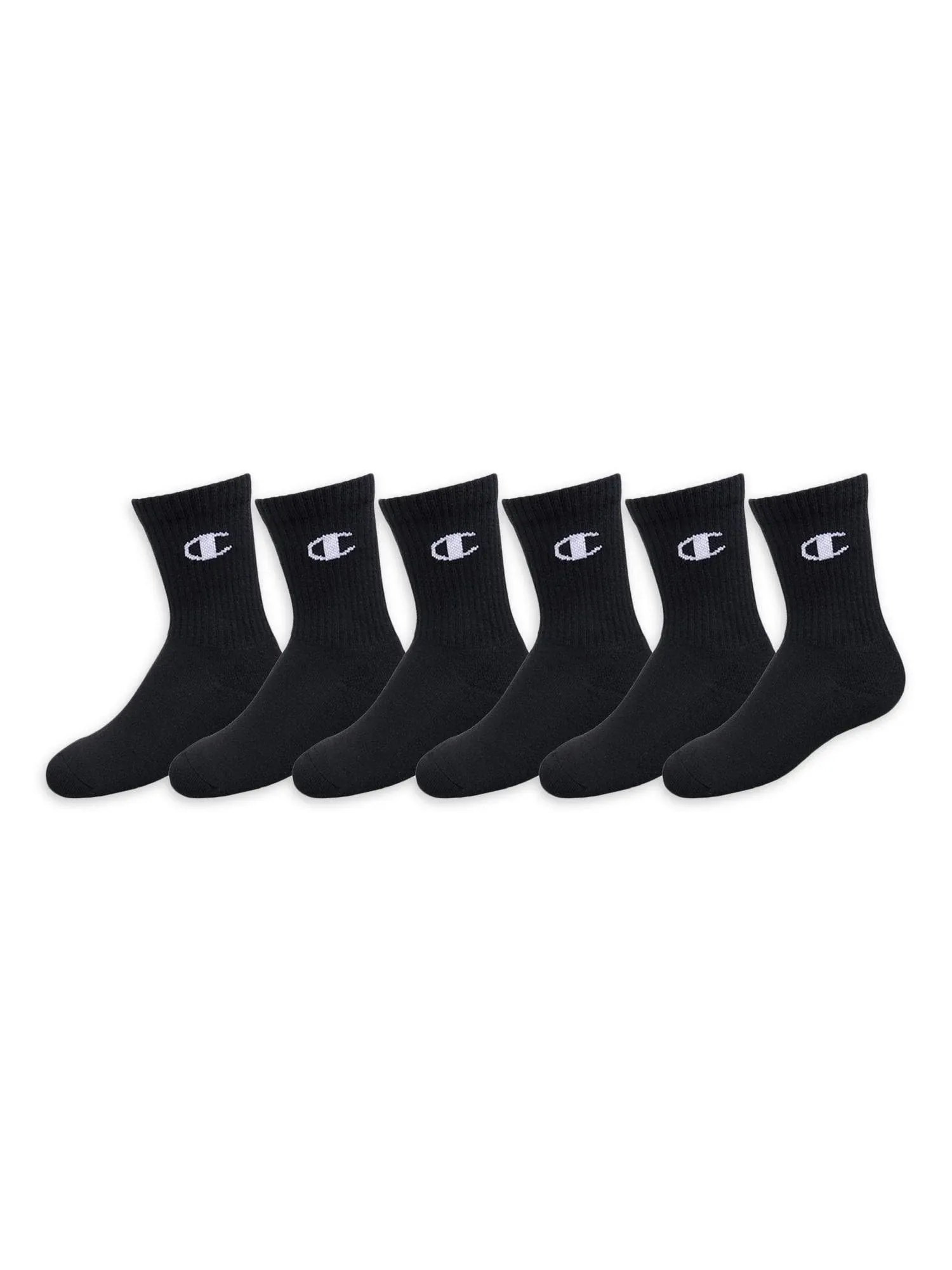 Champion Kids' 6-Pack Crew Socks with Color and Size Options