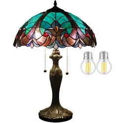 WERFACTORY Tiffany Style Green Liaison Stained Glass Table Lamp