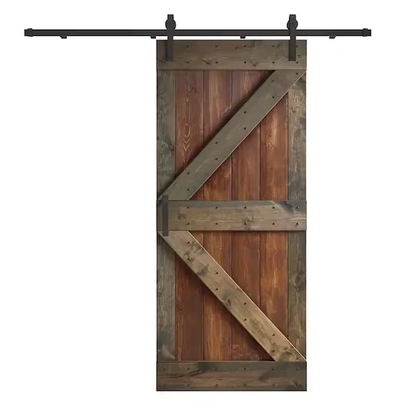 Coast Sequoia 36in x 84in K Series Multi-Color Pine Wood Sliding Barn Door with Hardware Kit - Dark Walnut/Aged Barrel