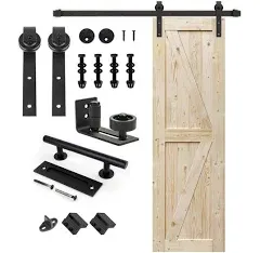 36 In. X 84 In. Unfinished British Brace Knotty Barn Door with 6.6FT Sliding Doo