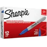 Sharpie Permanent Markers, Fine Point, Blue, 12 Count