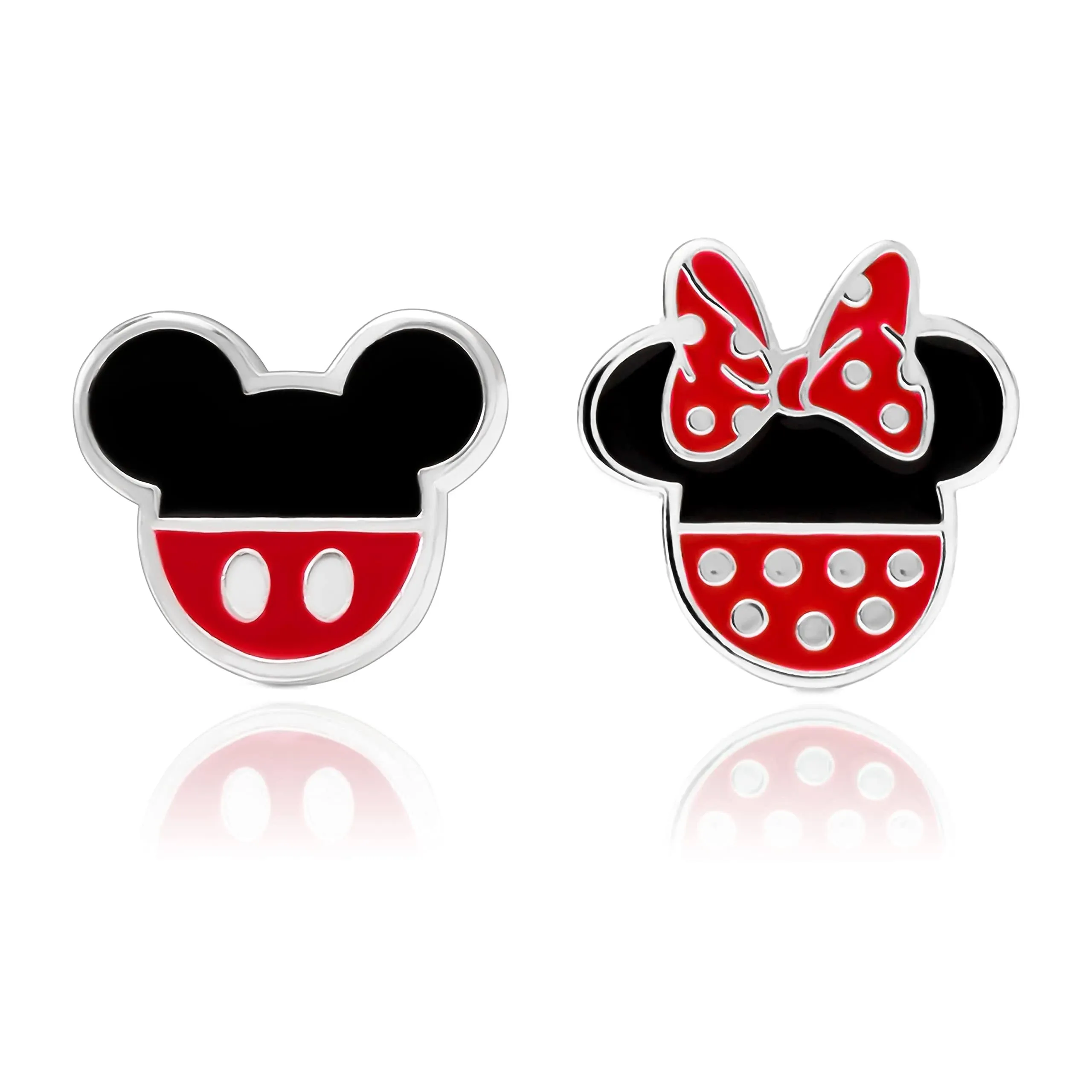 Disney Mickey Mouse and Minnie Mouse Mismatched Stud Earrings, Silver Plated