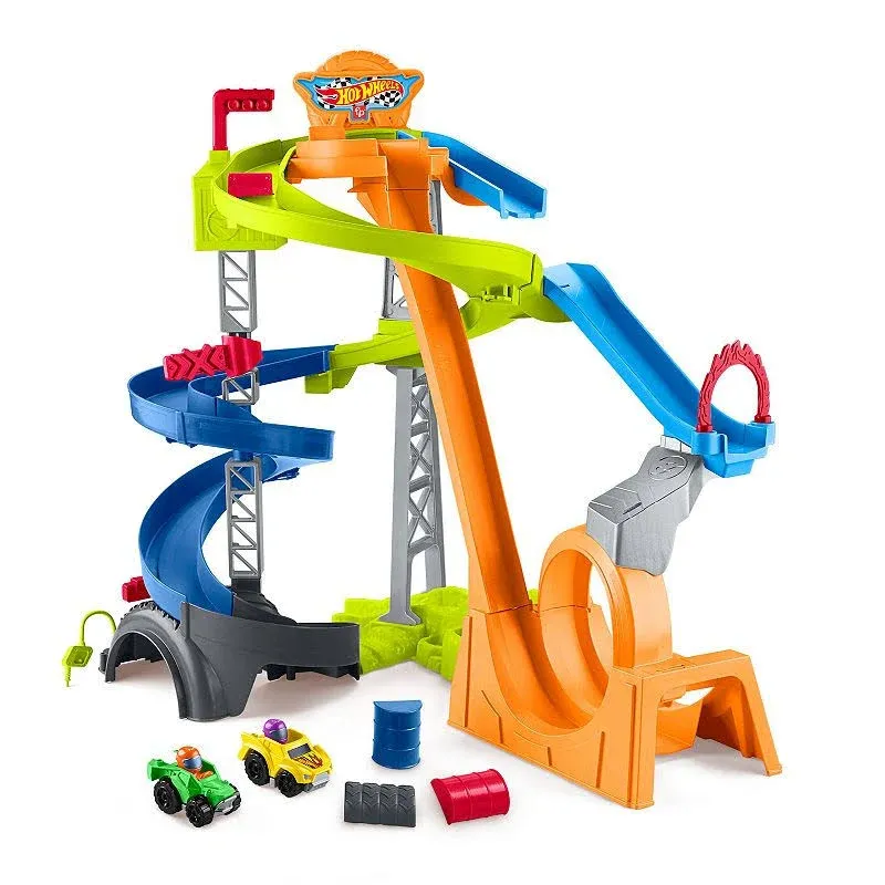 Fisher-Price Little People Toddler Toy Hot Wheels Spiral Stunt Speedway Race Track Playset