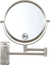 Wall Mounted Makeup Mirror, 1x/10x Double-Side Magnifying Mirror 8 Inch Vanity Mirror, 360° Extendable Arm Wall Mirror, Bathroom Mirror for Makeup or Shaving Nickel