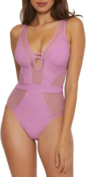 Becca Network Metallic Mesh One-Piece Swimsuit Malva