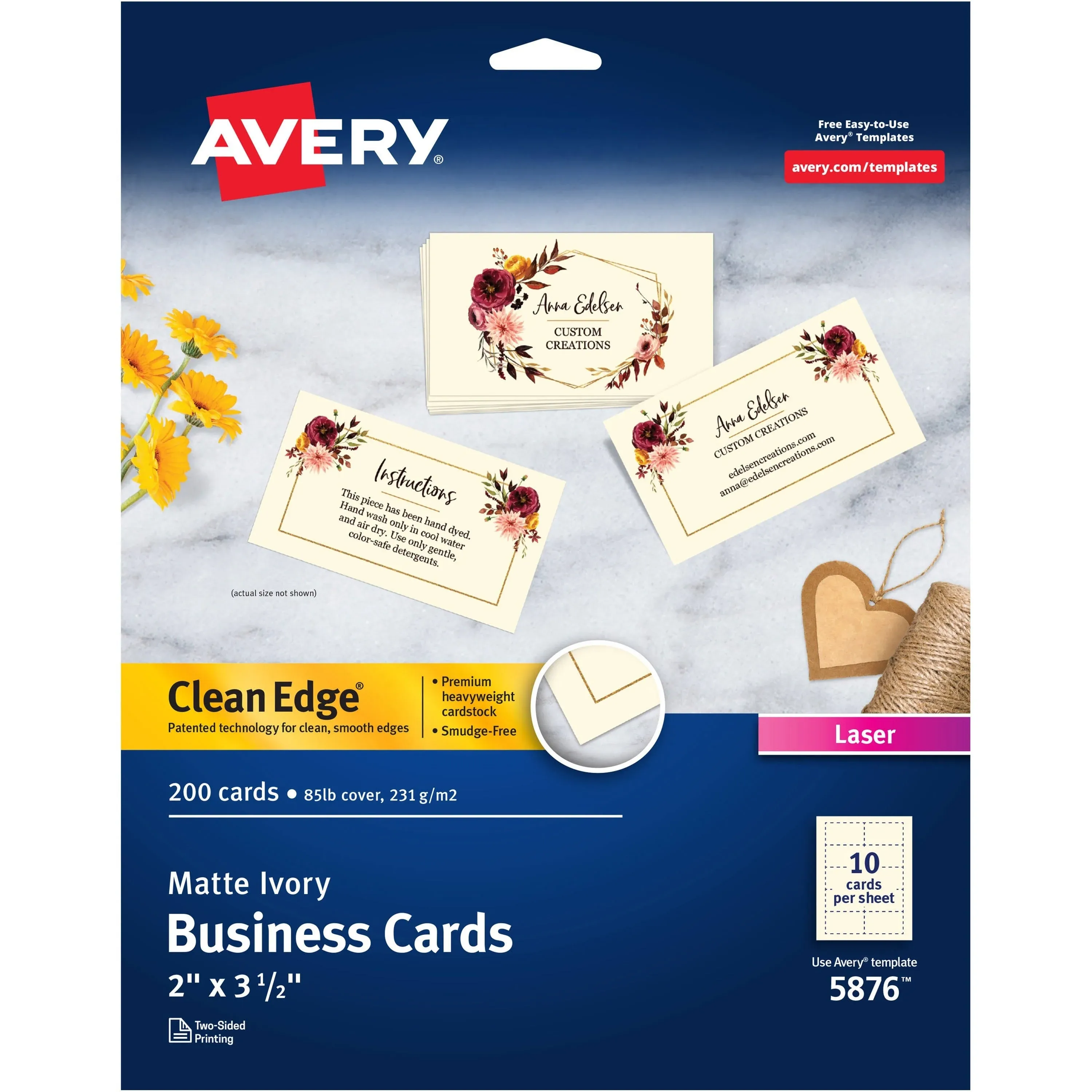 Avery Clean Edge Business Cards, Ivory, True Print Two-Sided Printing, 2" x 3-1/2", 200 Cards (5876)