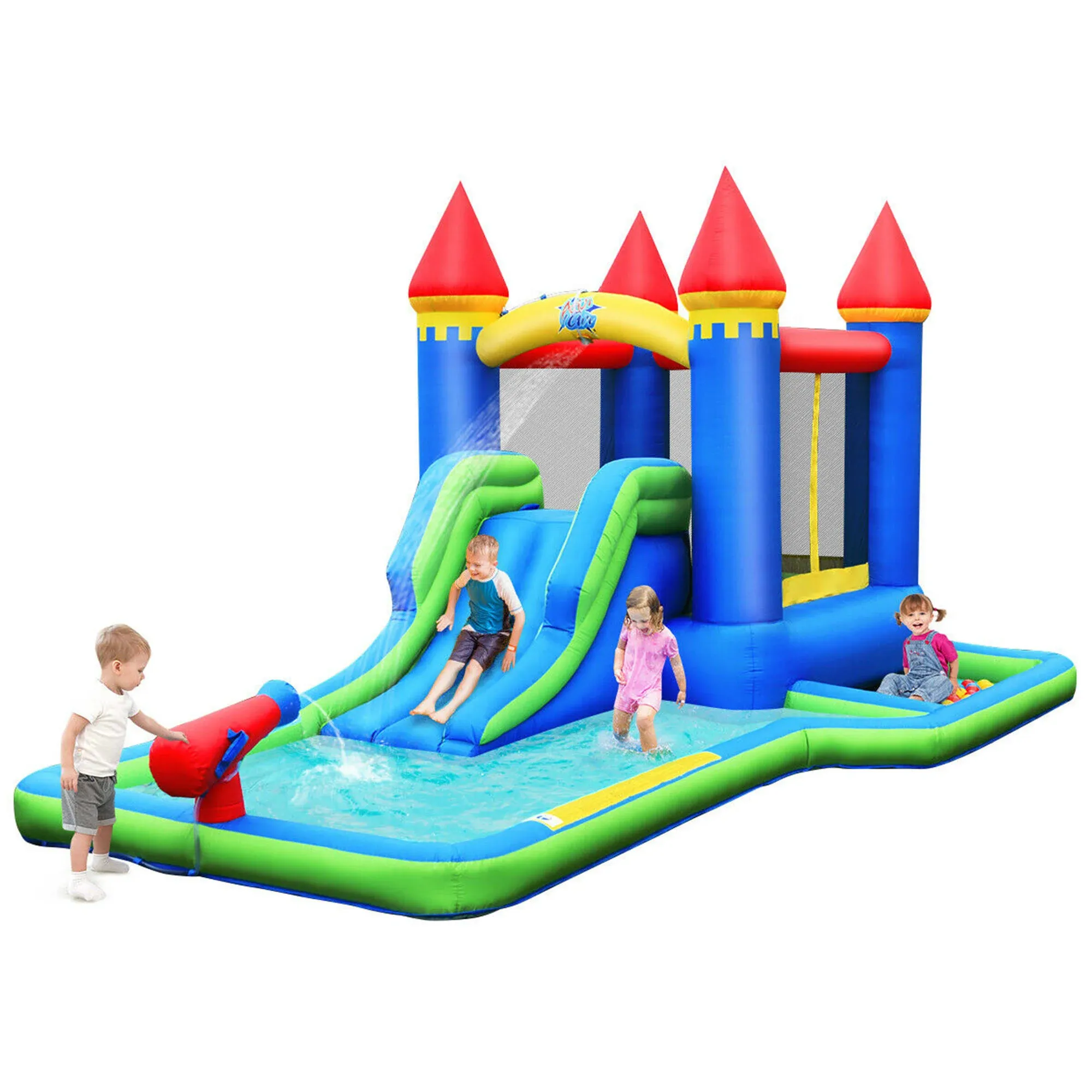 Inflatable Bounce House Kids Water Slide with Climbing Wall OP70587