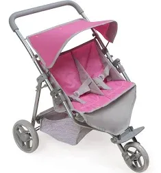 Badger Basket Trek 3-Wheel Folding Twin Doll Jogging Stroller