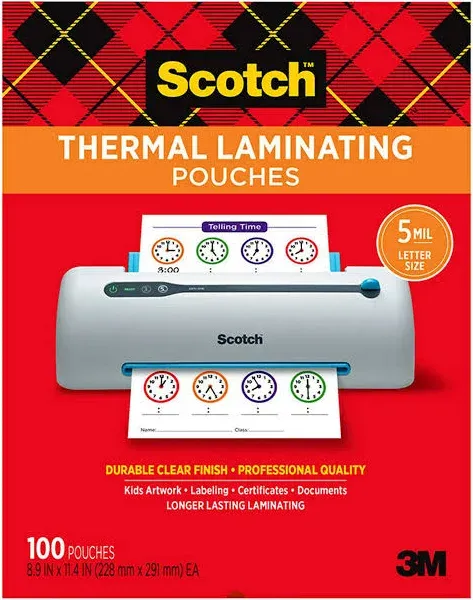 3M Scotch Thermal Laminating Pouches 5 Mil 100 Pack