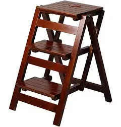 3 Step Stool Wooden Folding Ladder Chair Thickened Library Stair Chair Portable