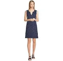 Lands' End Women's Petite Cotton Jersey Sleeveless Swim Cover-up Dress Print