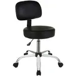 Medical Drafting Stool with Back Cushion - Black