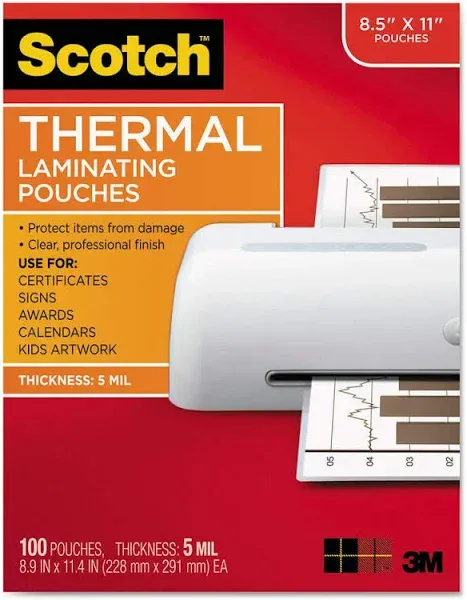 Scotch Thermal Laminating Pouches 5 Mil 100 Pack