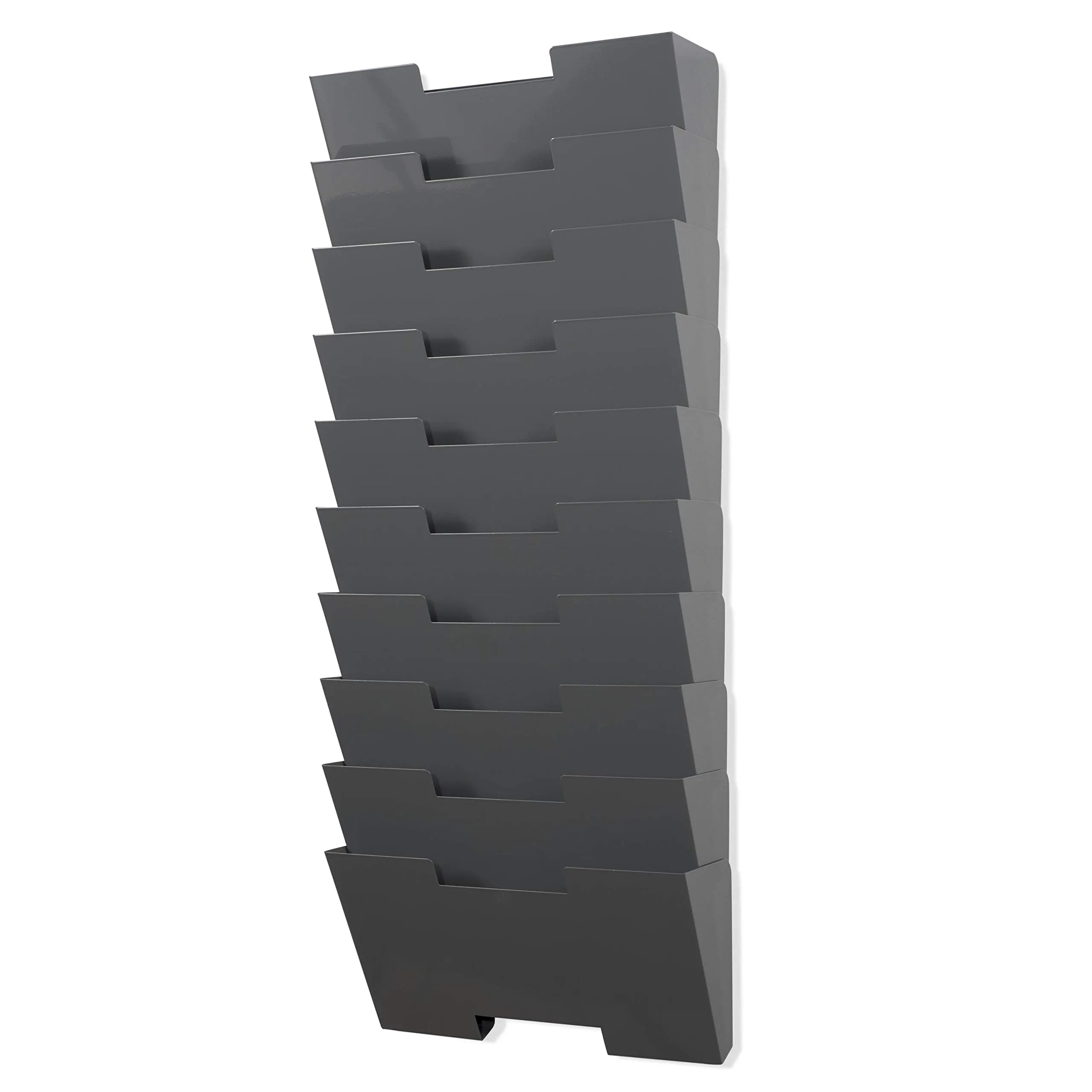 Gray Wall Mount Steel Vertical File Organizer Holder Rack 10 Sectional Modular 