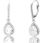 Lesa Michele 2 Cttw Cubic Zirconia Teardrop Dangle Earrings for Women Rhodium Plated 925 Sterling Silver