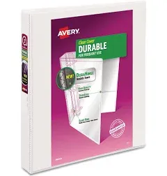 Avery Durable View Binder with DuraHinge and Slant Rings 3 Rings 1 Capacity 11 x 8.5 White 4/Pack