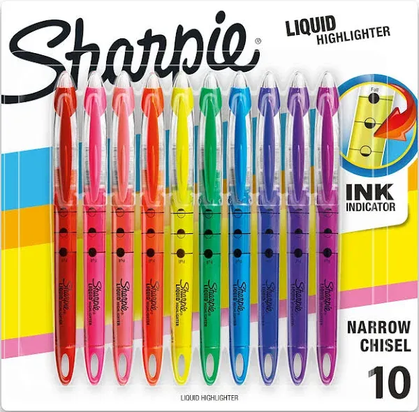 SHARPIE Liquid Highlighter Chisel Tip Highlighters Assorted Colors 10 Count