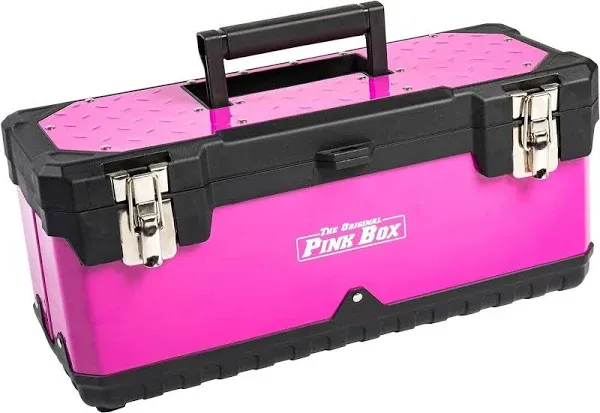 20-Inch Portable Steel Toolbox with Removeable Tray, Pink