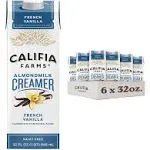 Califia Farms - Vanilla Almond Milk Coffee Creamer with Coconut Cream, 32 oz (Pack of 6) | Non Dairy | Plant Based | Vegan | Non-GMO | Shelf Stable