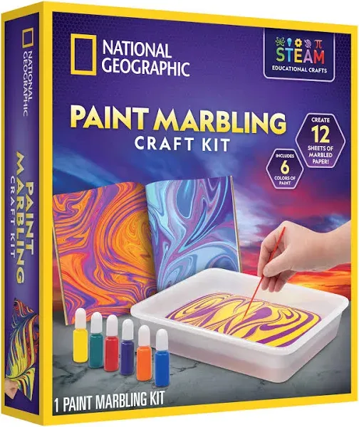 NATIONAL GEOGRAPHIC Marbling Art Kit - Create 12 Sheets of Marble Art with Paints & Water, Crafts for Kids, Amazon Exclusive