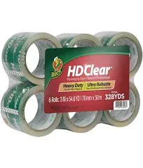 Duck HD Clear Packaging Tape, 2.6 mil, 3 Inches x 55 Yards, Clear, 6-Pack