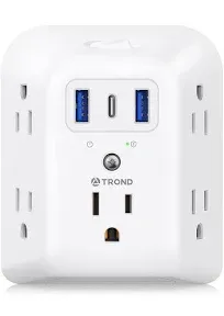 TROND TD-EA-US16- Surge Protector Outlet Extender 5 Outlet Splitter with 3 US...