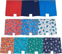 Fruit of The Loom Toddler Boys Foldover Print Solid Boxer Briefs 10 Pack, 2T 3T