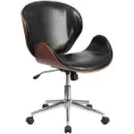 Flash Furniture Leather Swivel Office Chair, Black/Walnut