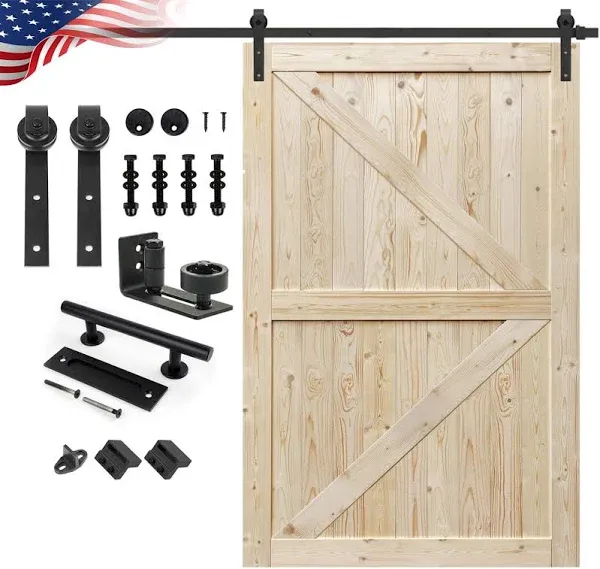 S&Z TOPHAND 84 in. Unfinished British Brace Knotty Barn Door Sliding Door Hardware Kit Sliding Door